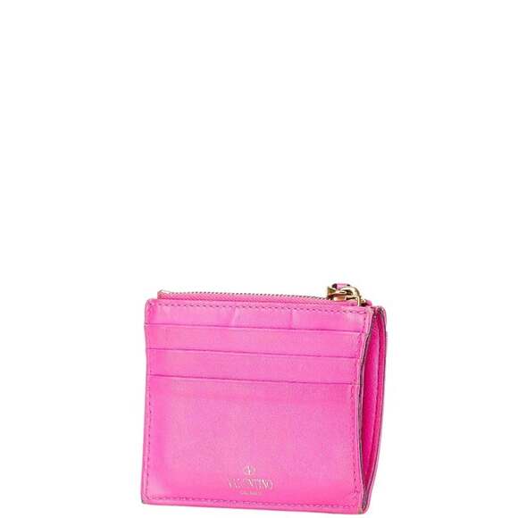 Valentino Roman Stud Coin Case Pink Gold Leather Women's VALENTINO - Picture 2 of 9